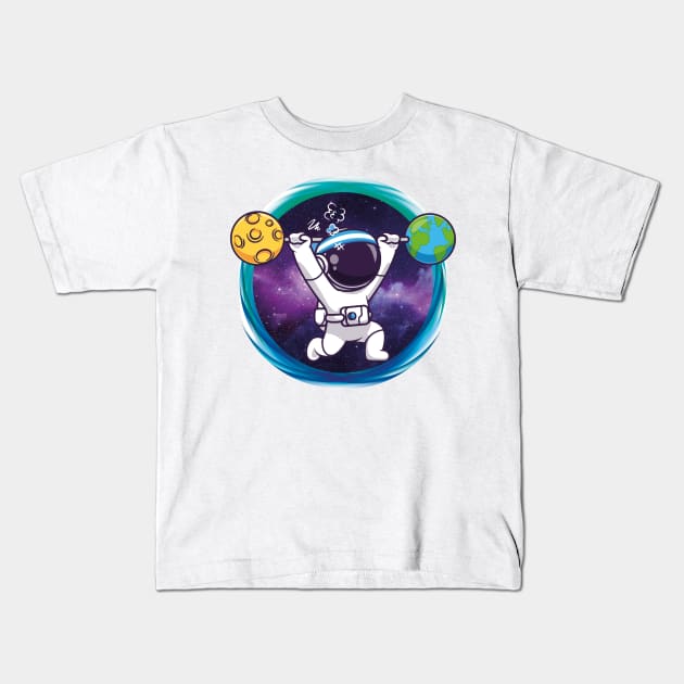 Weightlifter Astronaut Kids T-Shirt by Gozelle